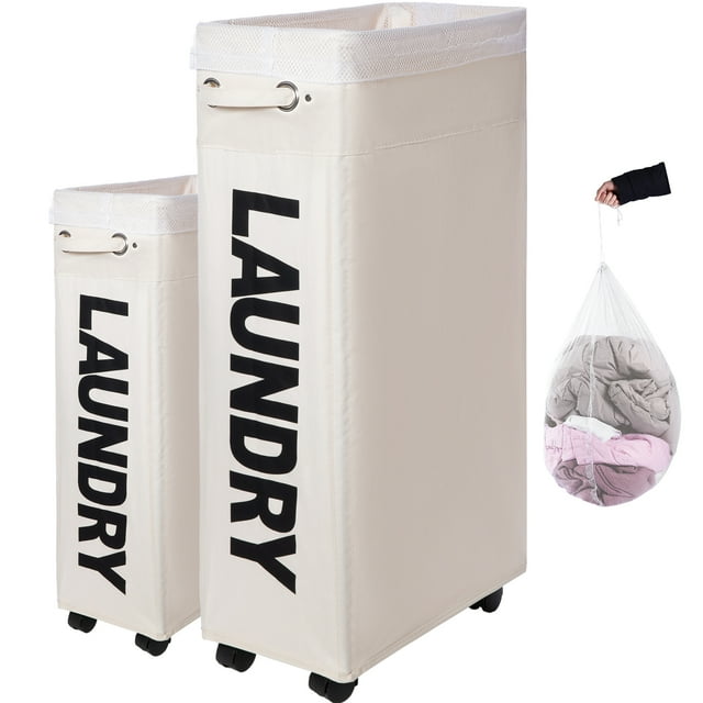 Caroeas 30'' Slim Rolling Laundry Basket with Wheels, Clothes Cart