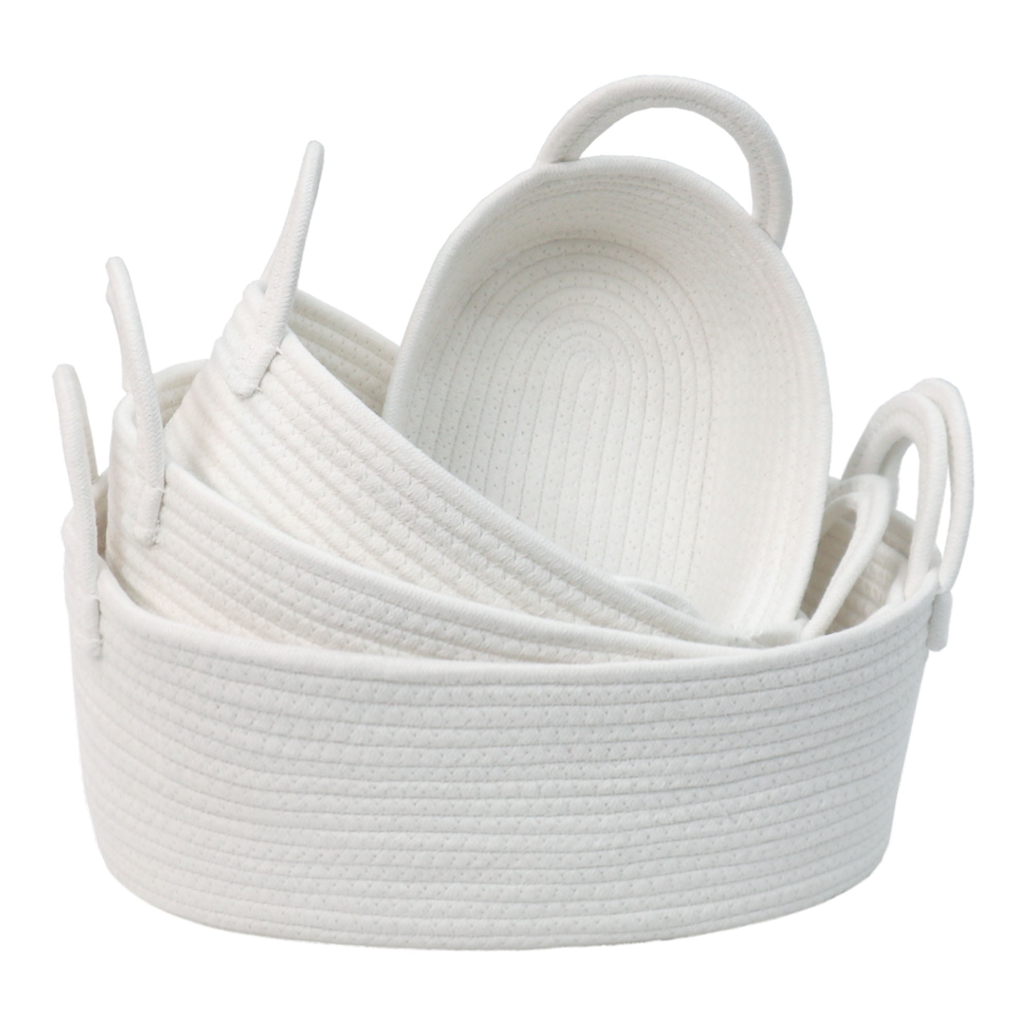 Caroeas 4-Piece Cotton Rope Baskets, Shelf Baskets for Organizing Shelves, Woven Decorative Basket, Nesting Bins for Baby Nursery and Toys, White (4 Sizes)