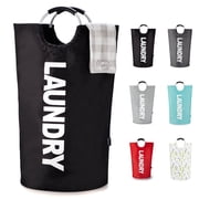 Caroeas 90L X-Large Laundry Basket (13 Colors), Waterproof Laundry Hamper, Tall Fabric tall Laundry Bag, Foldable Washing Bin with Aluminum Handle, Black