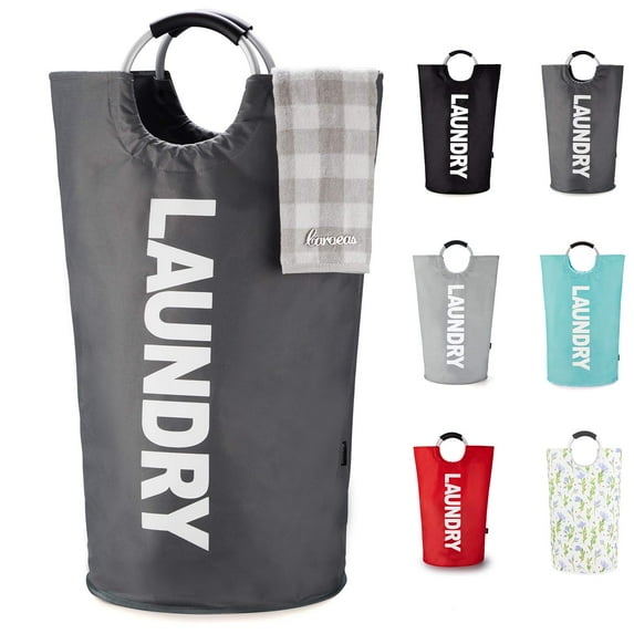 Caroeas 90L Lite Laundry Basket, Fabric tall Laundry Hamper, Foldable Laundry Bag with Aluminum Handle, X-large, Dark Grey
