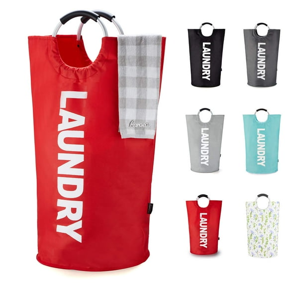 Caroeas 90L Lite Laundry Basket, Fabric tall Laundry Hamper, Foldable Laundry Bag with Aluminum Handle, X-large, Red