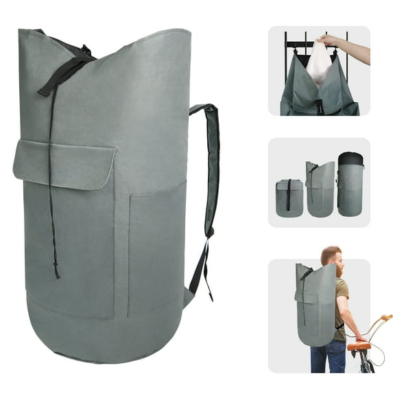 Caroeas Extra Large 125L Laundry Bag with Strong Adjustable Shoulder Straps, Laundry Backpack with Drawstring Closure, Laundromat Bag for Travel, College, Laundromat and Apartment, Dark Gray
