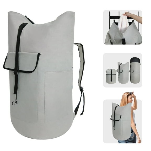 Caroeas Extra Large 125L Laundry Bag with Strong Adjustable Shoulder Straps, Laundry Backpack with Drawstring Closure, Laundromat Bag for Travel, College, Laundromat and Apartment, Dark Gray