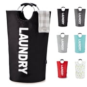 Caroeas Fabric Laundry Basket with Aluminum Handles, 95L X-Large Laundry Basket 14 Colors, Waterproof Laundry Hamper, Laundry Bag, Clothes Hamper, Collapsible Laundry Basket Easy Storage, Black