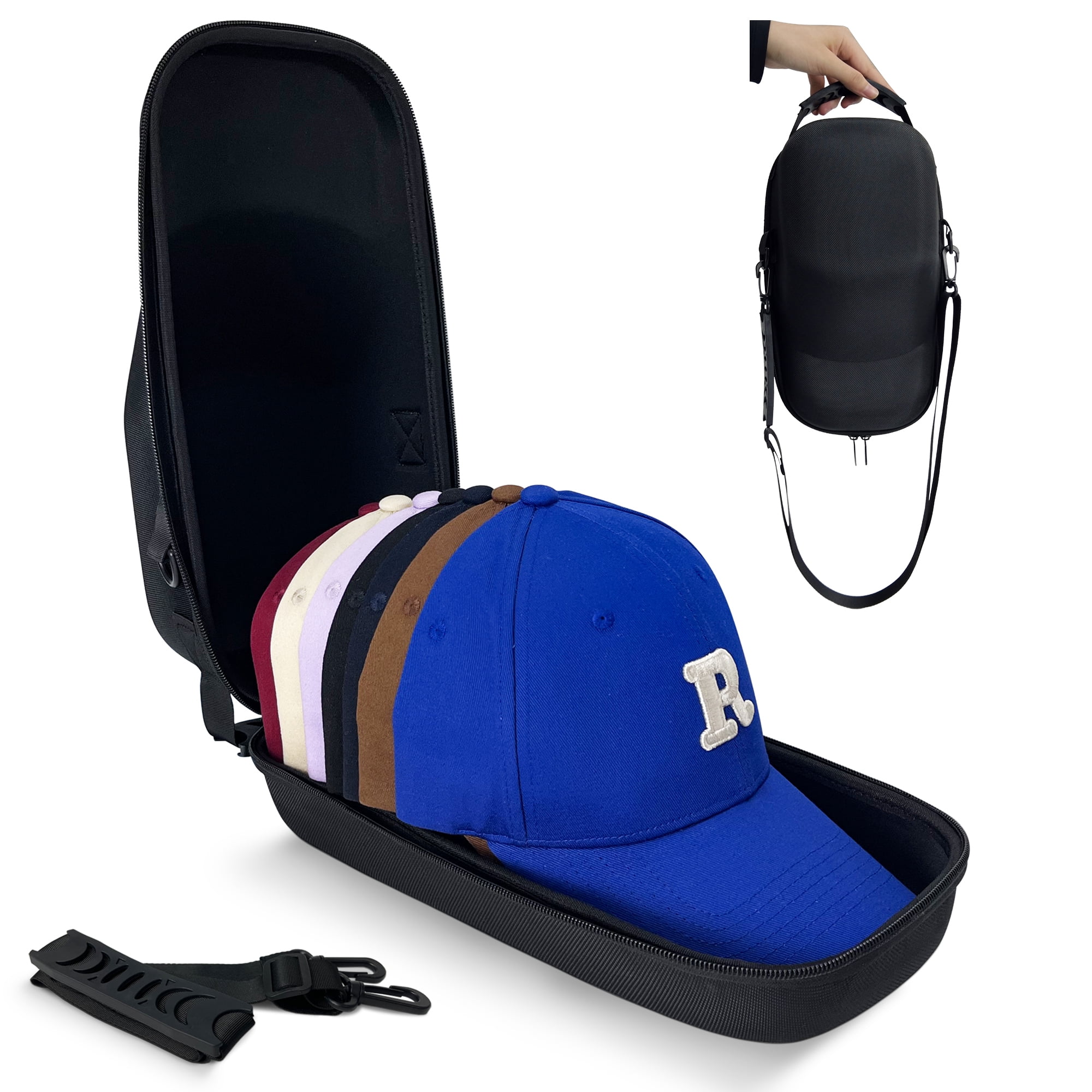 Caroeas Hard Hat Case for 6 8 Baseball Caps Hat Carrier Travel Case with Adjustable Shoulder Strap and Carrying Handle Hat Organizer Holder Bag for