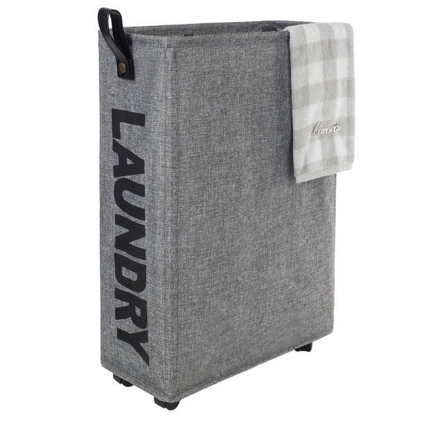 Caroeas Large Slim Laundry Baskets 45L Tall with Leather Handle