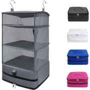 Caroeas X-Large Portable Hanging Travel Shelves, Packing Cube Organizer, Luggage Organizer with Zippered Compartment, Carry on Closet Packing Bag Storage for Suitcase, Gray