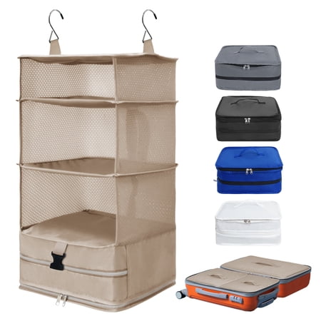 Caroeas X-Large Portable Hanging Travel Shelves, Packing Cube Organizer, Luggage Organizer with Zippered Compartment, Carry on Closet Packing Bag Storage for Suitcase, Beige