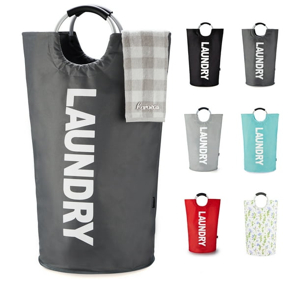 Caroeas XX-Large 115L Laundry Basket (14 Colors), Waterproof Laundry Hamper, Laundry Bag with Padded Handles, Clothes Hamper Stands Up Well, Collapsible Laundry Basket Easy Storage(Dark Grey)