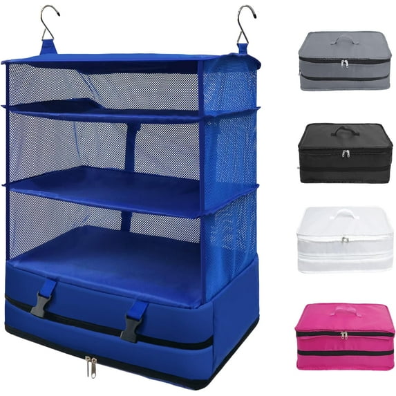 Caroeas XX-Large Portable Hanging Travel Shelves, Packing Cube Organizer, Luggage Organizer with Zippered Compartment, Carry on Closet Packing Bag Storage for Suitcase, Blue