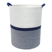 Caroeas XXXL Extra Large Rope Basket, 16''x20'' Woven Storage Basket, Blanket Basket for Living Room, Tall Nursery Basket, Storage Organizer, White and Blue