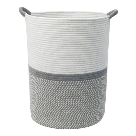 Caroeas XXXL Extra Large Rope Basket, 16''x20'' Woven Storage Basket, Blanket Basket for Living Room, Tall Nursery Basket, Kids Toy Storage Organizer, White and Gray