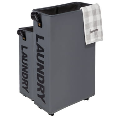 Caroeas x-Large Slim Laundry Baskets 27" Tall with Leather Handle, Laundry Basket on Wheels , Collapsible Laundry Hamper, Rolling Hamper Dorm Baskets Fabric