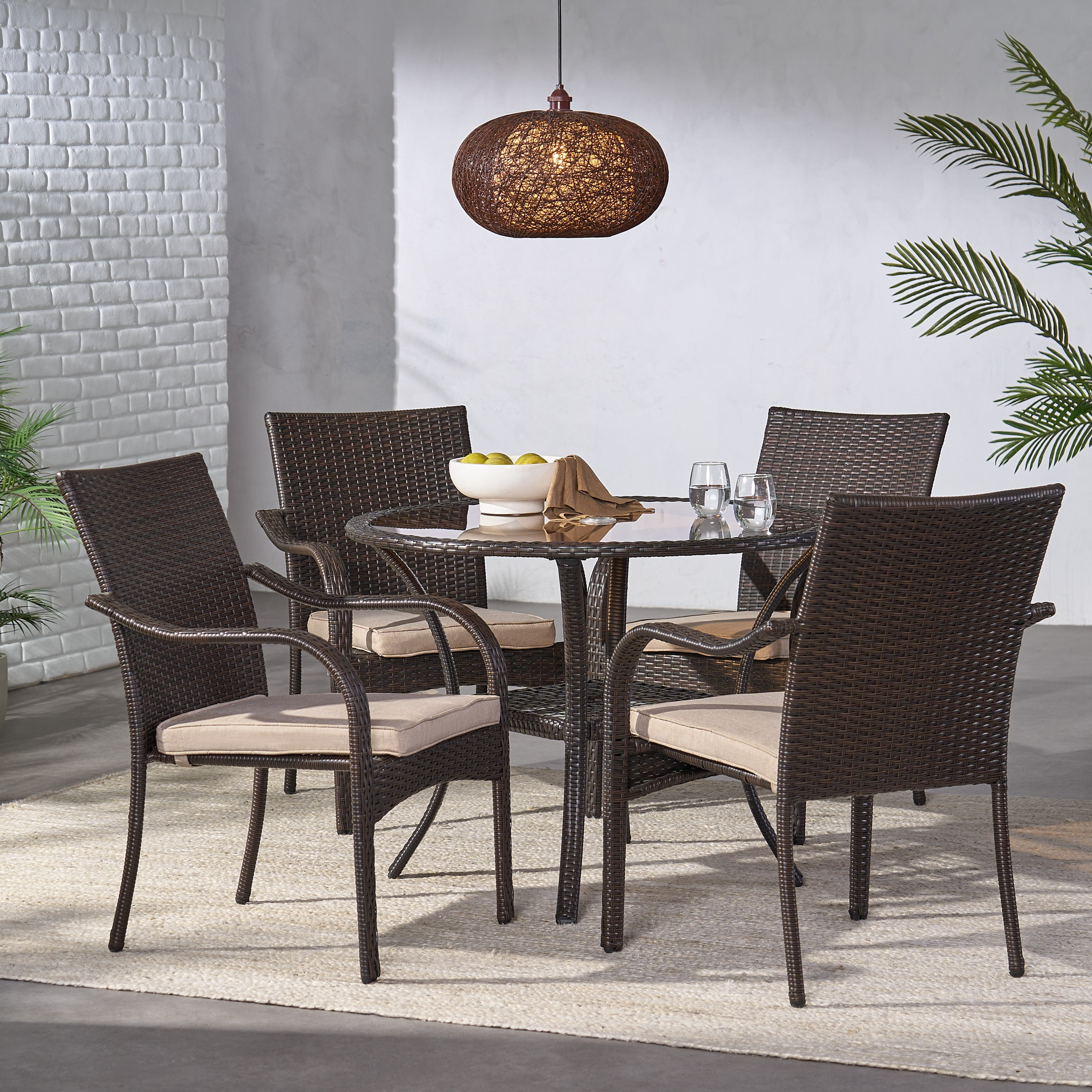 Carol 5 Piece Outdoor Dining Set, Multibrown, Beige
