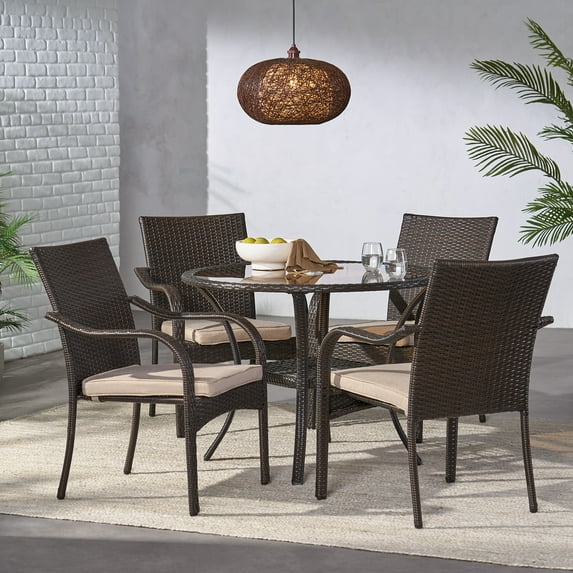 Carol 5 Piece Outdoor Dining Set, Multibrown, Beige