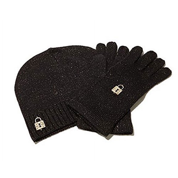 Carol Brodie Accessorize Your Life "Jeweled Lock and Key" Hat and Gloves Set ~ Black