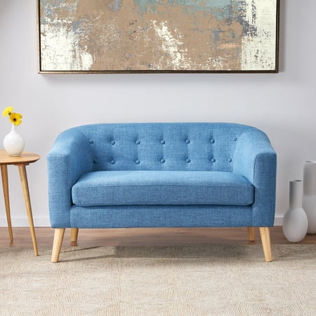 Carol Button Back Mid Century Fabric Modern Loveseat