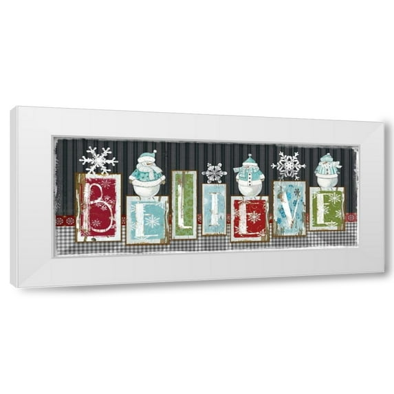 Carol Robinson 4x14 White Modern Wood Framed Wall Art Titled - Snowman Believe