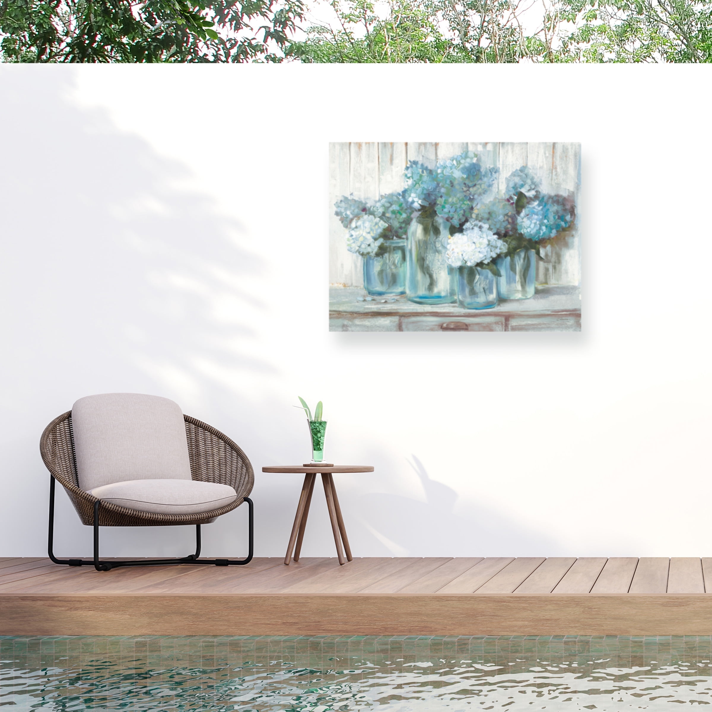 Carol Rowan 'Hydrangeas In Glass Jars Blue' Outdoor All-Weather Wall Decor