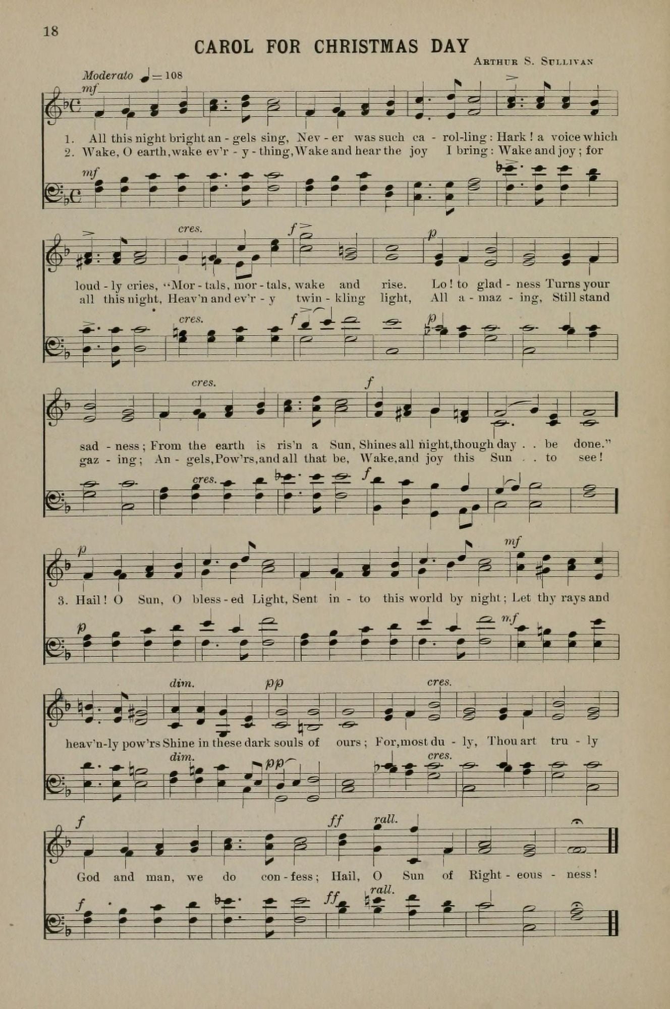 Carol for Christmas Day Arthur S Sullivan Christmas Carols & Hymns 1910 Canvas Art - (24 x 36)