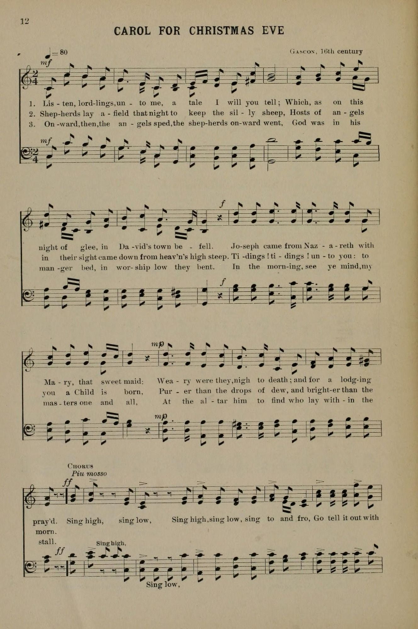 Carol for Christmas Eve Gascon 1 Christmas Carols & Hymns 1910 Canvas Art - (18 x 24)