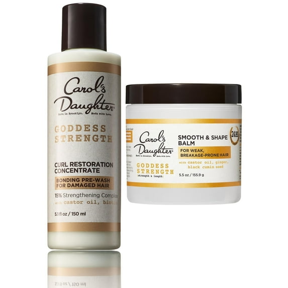 Carol's Daughter Goddess Strength Curl Restoration Concentrate Styling Cream and Moisturizing Shape Balm for Damaged Hair with Castor Oil