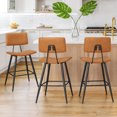 thumbnail image 1 of Carolayne 24.8" Counter Height Bar Stools Set of 3, Upholstered Barstools with Curved Back & Metal Legs, Whiskey Brown, 1 of 7