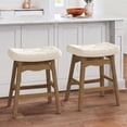 thumbnail image 1 of Carolayne 24 Inch Counter Height Bar Stools Set of 2, Upholstered Saddle Seat with Solid Rubber Wood Legs for Kitchen Island, Cream Linen, 1 of 7