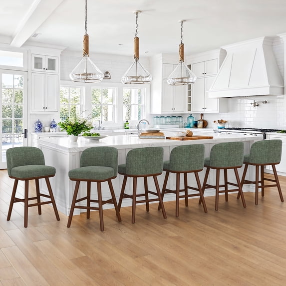 Carolayne 26" Bar Stool Set of 6 with Upholstered Back, for Home Kitchen, Sage Green