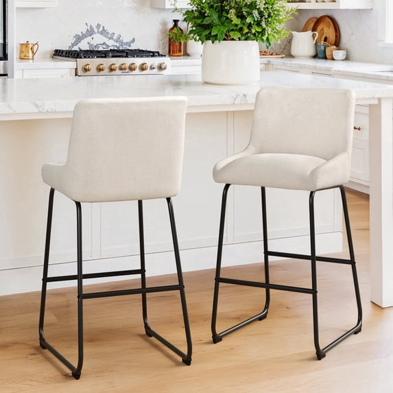 Carolayne 26"Counter Height Bar Stools Set of 2, Linen Fabric, 2.5" Cushion, Linen Color