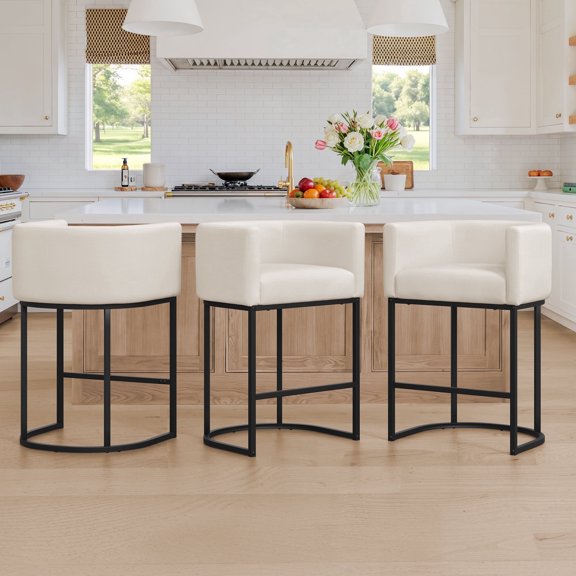 Carolayne 26" H Modern Bar Stools Set of 3 with Back, for Home Kitchen, Beige