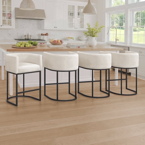 Carolayne 26" H Modern Bar Stools Set of 4 with Back, for Home Kitchen, Beige