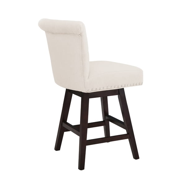 Carolayne 26" Swivel Bar Stools Set of 4, Tufted Upholstered Barstool with Footrest for Kitchen Island, Fabric, Beige