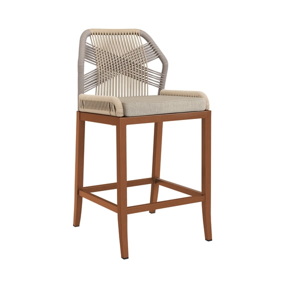 Carolayne 27.5''H Outdoor Counter Height Chairs, Boho-Style Rattan Bar Stools Set of 1, Red-Brown