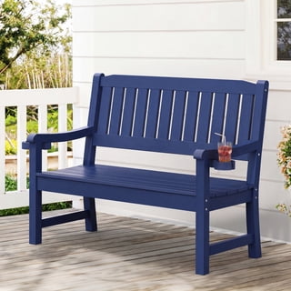 Carolayne 47" HDPS Outdoor Seating Bench, Armrest Garden Chair for Backyard & Porch, Navy