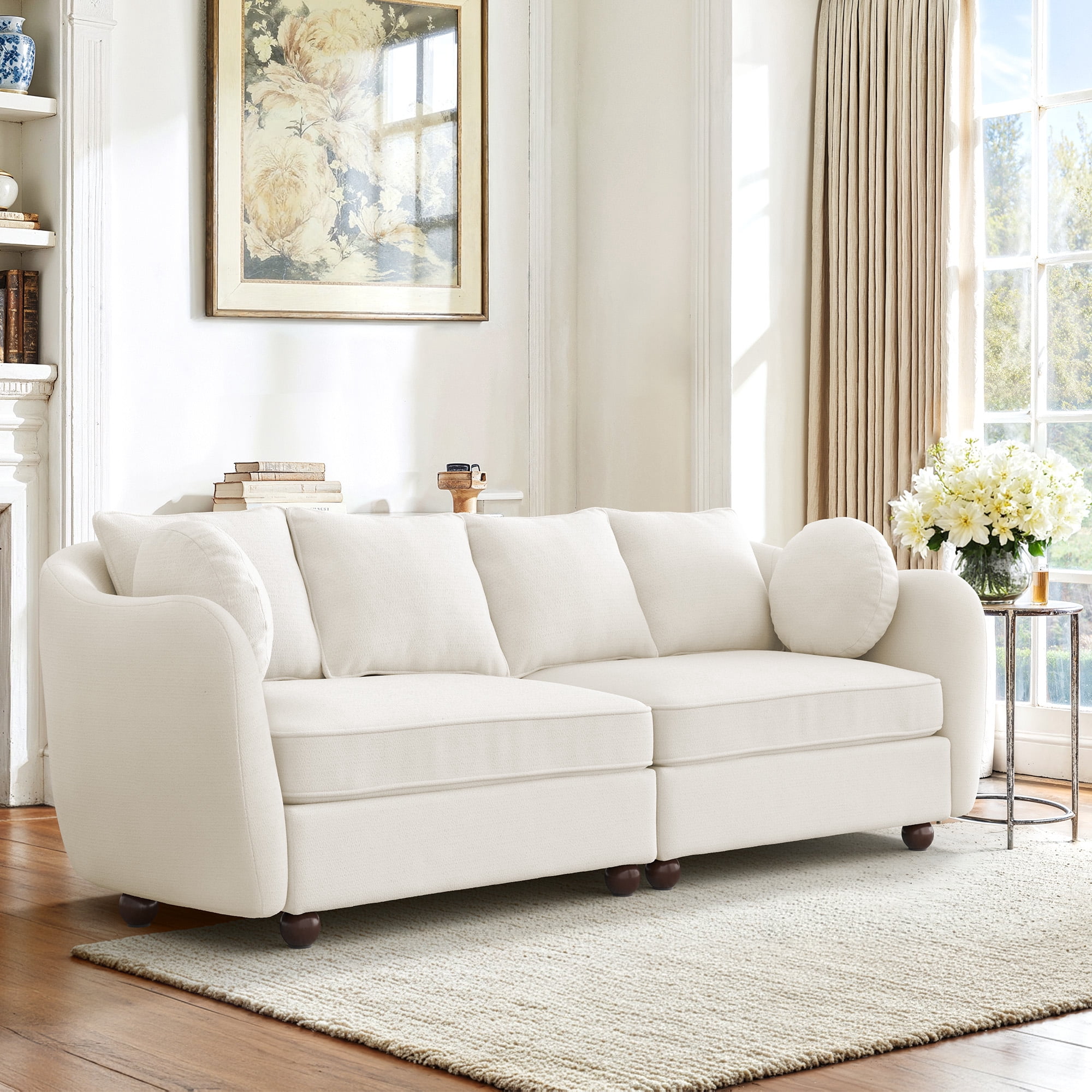 Carolayne 90‘’ Modern 3 Seater Upholstered Sofa with 2 pillows for Living Room, Beige