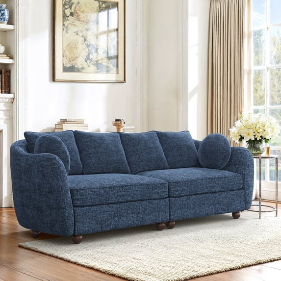 Carolayne 90‘’ Modern 3 Seater Upholstered Sofa with 2 pillows for Living Room, Blue