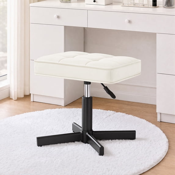 Carolayne Adjustable Vanity Stool, 360° Swivel PU Upholstered Stool for Makeup Room & Bedroom, White