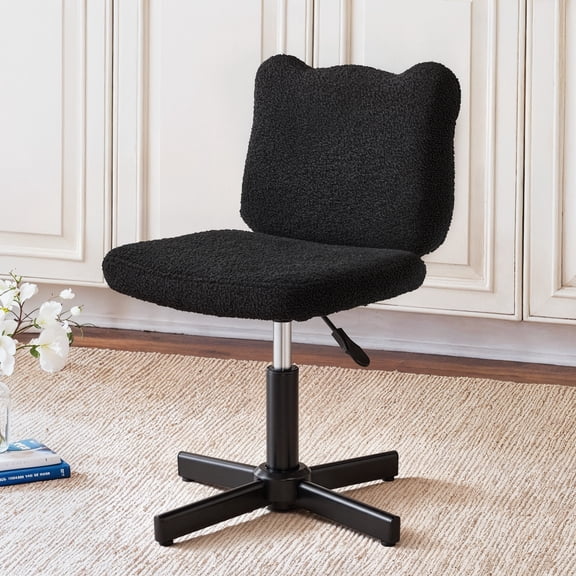 Carolayne 13.8-18.9‘’ Adjustable Vanity Chair, 360° Swivel Upholstered Ottoman Stool for Makeup Room Living Room, Black
