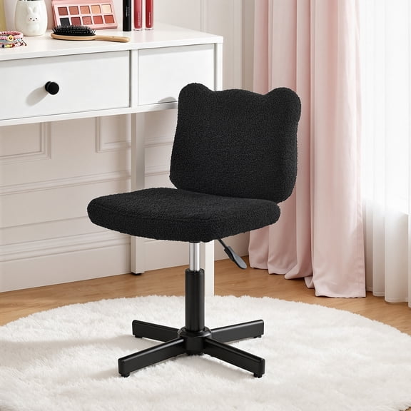 Carolayne 13.8-18.9'' Adjustable Vanity Chair, 360° Swivel Upholstered Ottoman Stool for Makeup Room Living Room, Black
