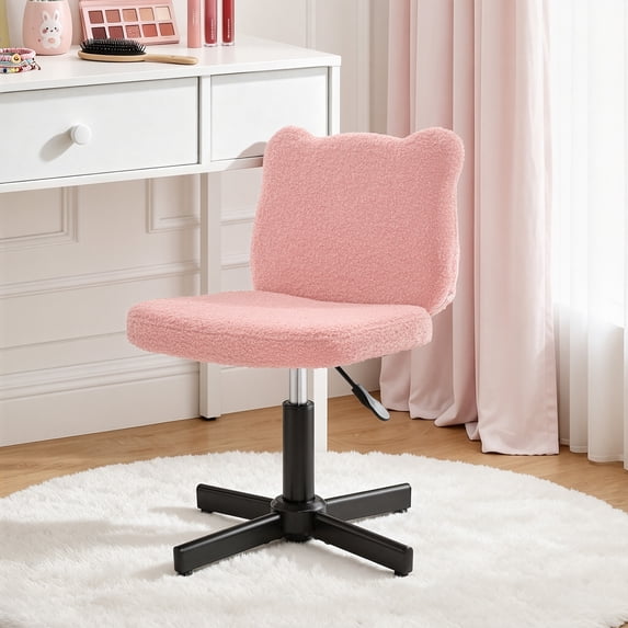 Carolayne 13.8-18.9'' Adjustable Vanity Chair, 360° Swivel Upholstered Ottoman Stool for Makeup Room Living Room, Pink