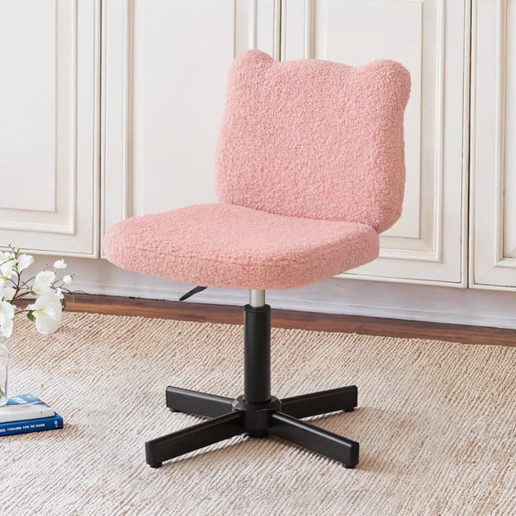 Carolayne 13.8-18.9‘’ Adjustable Vanity Chair, 360° Swivel Upholstered Ottoman Stool for Makeup Room Living Room, Pink