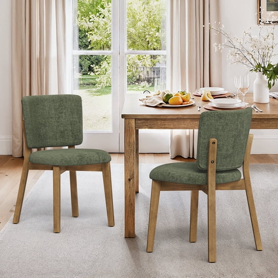 Carolayne Dining Chairs Set of 2, Upholstered Chenille Fabric Side Chairs with Solid Wood Legs, Curved Backrest for Kitchen Dining Room, Green