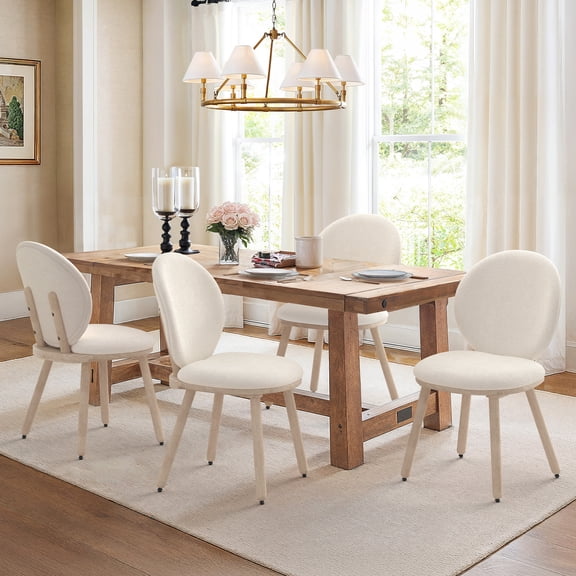 Carolayne Dining Chairs Set of 4, Upholstered Modern Round Dining Room Chairs for Living Room, Linen