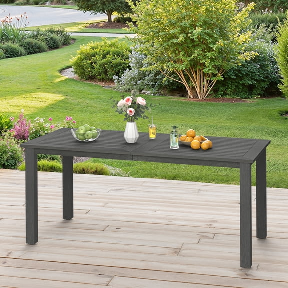Carolayne Outdoor Rectangle Dining Table for 6 People, Weather Resistant Patio Table for Garden, Dark Gray