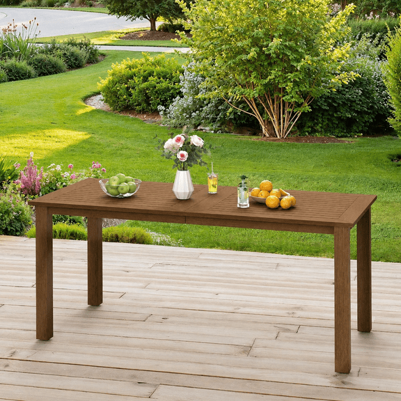 Carolayne Outdoor Rectangle Dining Table, Weather Resistant Patio Table for Garden, Teak Color-oil Printed