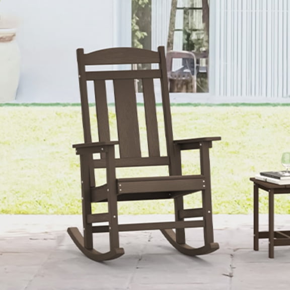 Carolayne Outdoor Rocking Chair for Adult, Heavy Duty Weather Resistant Patio Rocker, Brown