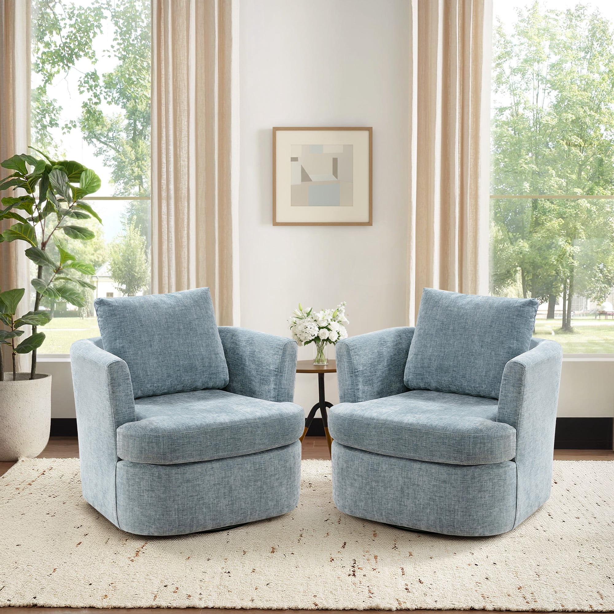 Carolayne Swivel Accent Chairs Set of 2 with Upholstered Pillows for