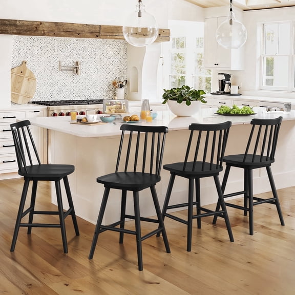 Carolayne 24'' Swivel Bar Stools Set of 4, Wooden Counter Height Bar Stools for Kitchen Island, Black