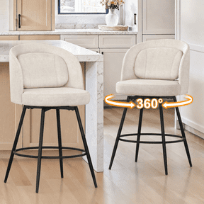 Carolayne 26.5" Swivel Bar Stools Set of 2, Modern Fabric Counter Height Bar stools with Back & Removable Cushion for Kitchen Island, Linen Color